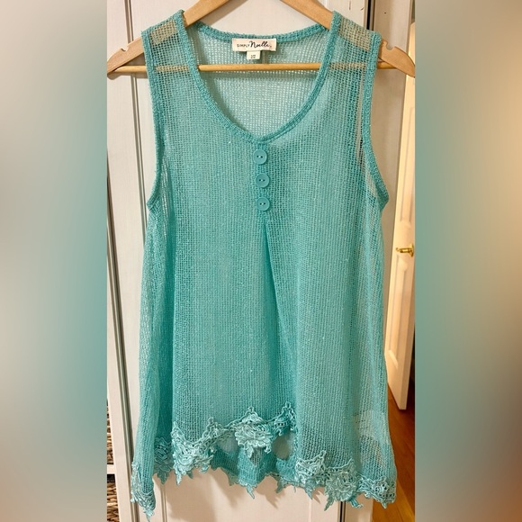 Sheer Vintage Aqua Mesh Top S/M Halloween Indie Sleeze - Picture 7 of 8